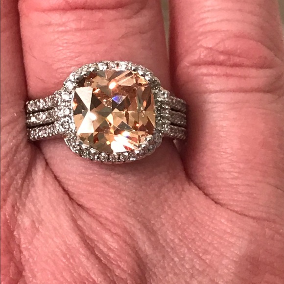 Jewelry - Huge Faceted Champagne & Clear CZ Engagement Ring